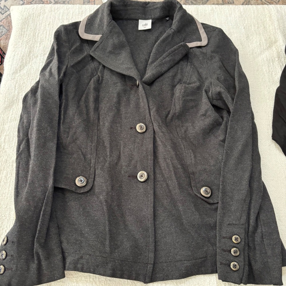 Cabi 3030 Women Charcoal Gray Knit Blazer Jacket Size Medium Contrast Trim